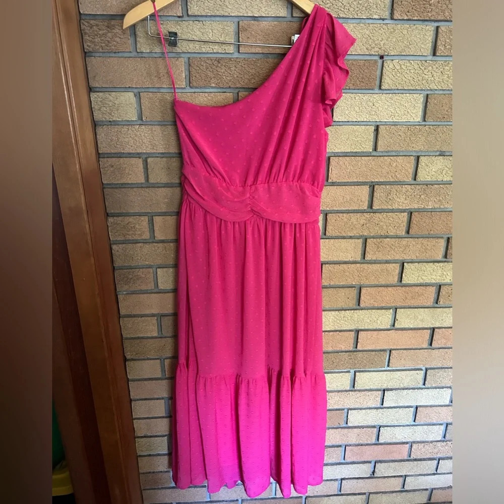 Chelsea28 Pink Polka Dot One Shoulder Flowy Midi Dress Women’s Size Small NWOT - Picture 5 of 5